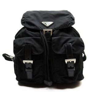 PRADA Backpack Triangle Logo Black Nero Black Leather